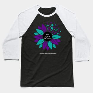 Suicide prevention; semicolon sunflower, white type Baseball T-Shirt